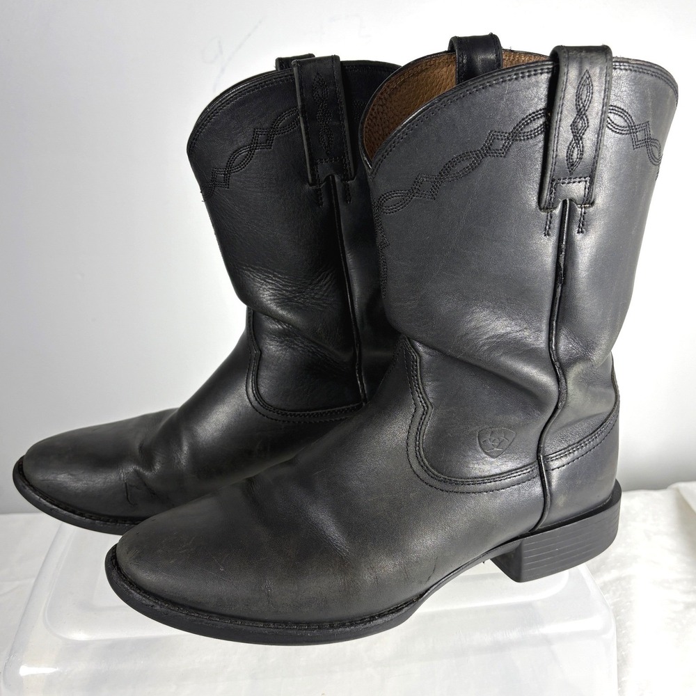 Ariat Mens Heritage Roper Black Leather Western Cowboy Boots Round Toe 10.5 D